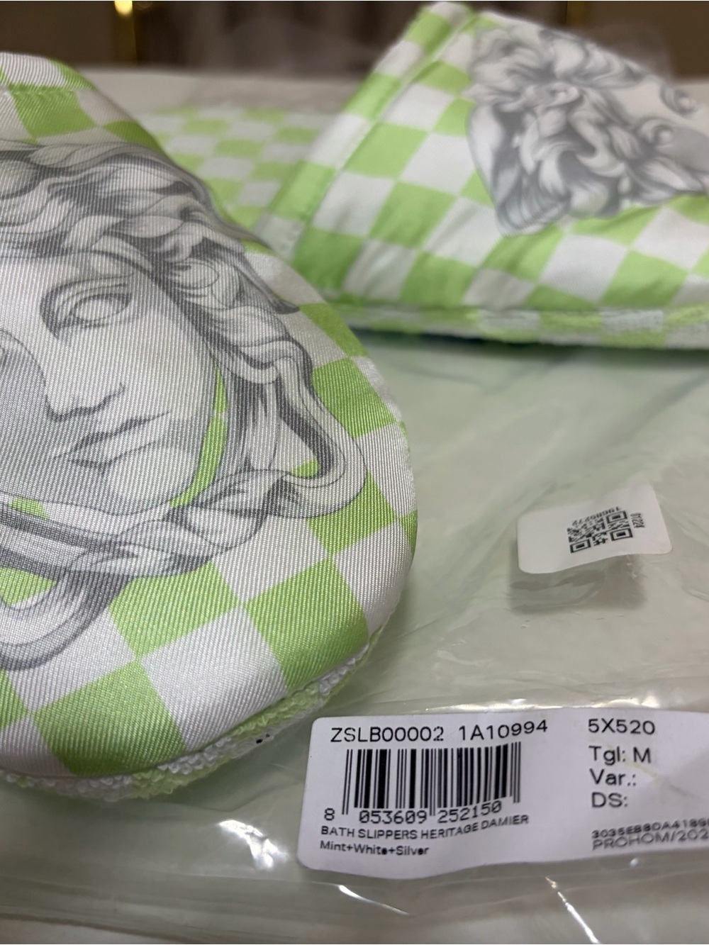 Versace Heritage Damier Green & White Slippers